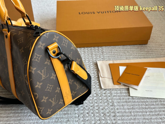 Louis Vuitton Keepall 35 Monogram Calfskin Luggage Tag Wide Strap Bag - Image 3