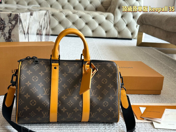 Louis Vuitton Keepall 35 Monogram Calfskin Luggage Tag Wide Strap Bag - Image 4