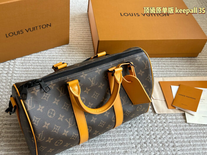 Louis Vuitton Keepall 35 Monogram Calfskin Luggage Tag Wide Strap Bag - Image 6