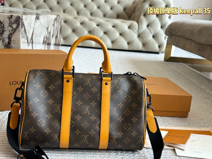 Louis Vuitton Keepall 35 Monogram Calfskin Luggage Tag Wide Strap Bag - Image 7