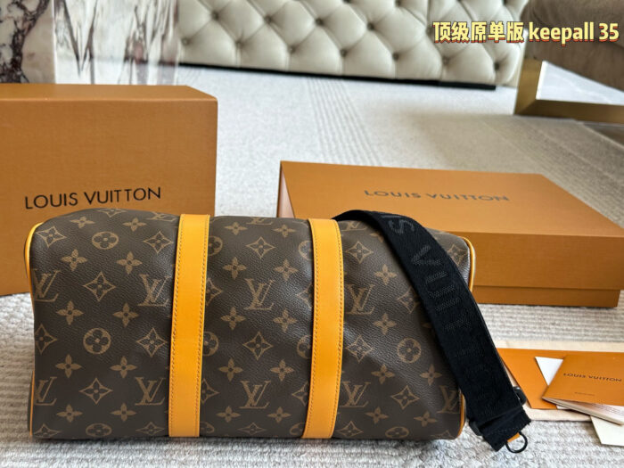 Louis Vuitton Keepall 35 Monogram Calfskin Luggage Tag Wide Strap Bag - Image 8