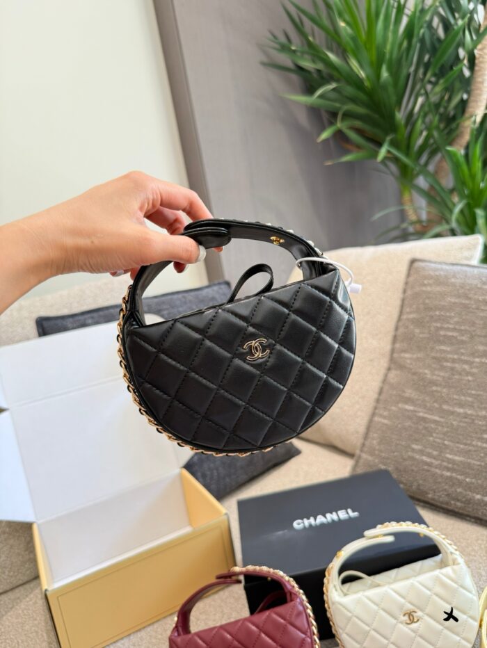 Chanel 23C Hoop Black Gold Handbag With Diy Chain Shoulder Strap - Image 1
