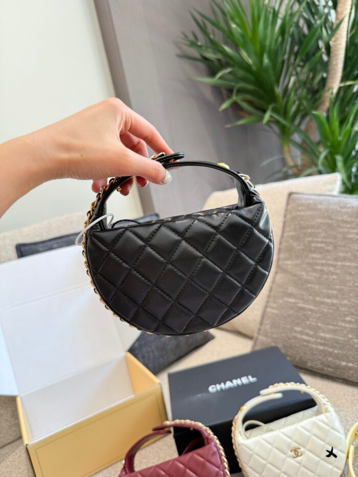 Chanel 23C Hoop Black Gold Handbag With Diy Chain Shoulder Strap - Image 3