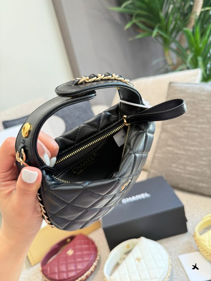 Chanel 23C Hoop Black Gold Handbag With Diy Chain Shoulder Strap - Image 7