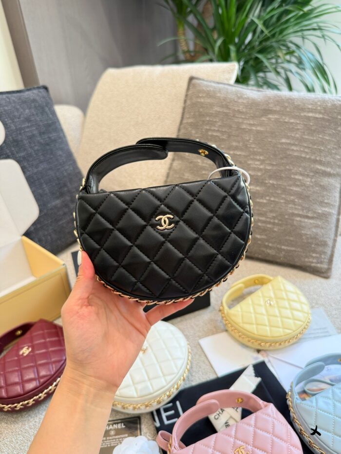 Chanel 23C Hoop Black Gold Handbag With Diy Chain Shoulder Strap - Image 8