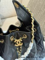 Chanel 25Ss 25Bag Medium Black Gold Grained Leather Bag With Added Mini Pocket And Leather Pad – Practical And Comfortable - Image 14
