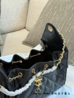 Chanel 25Ss 25Bag Medium Black Gold Grained Leather Bag With Added Mini Pocket And Leather Pad – Practical And Comfortable - Image 15
