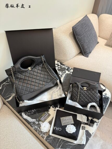 Chanel 31 Mini Bag - Black Gold Quilted Calfskin Chain Bag - Can Be Worn Over The Shoulder, Crossbody Or Carried By Hand