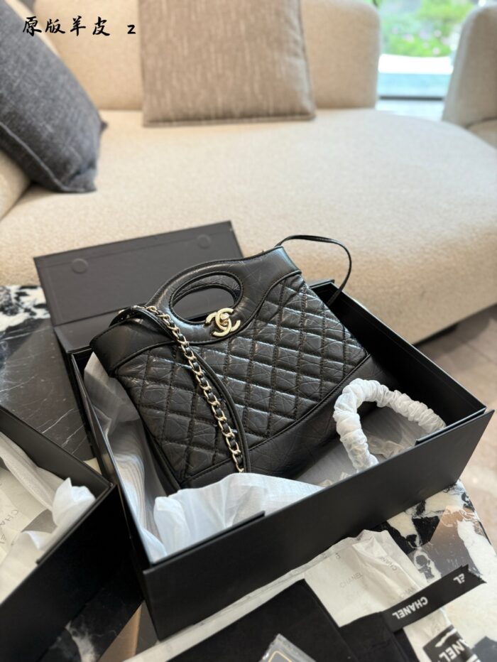 Chanel 31 Mini Bag - Black Gold Quilted Calfskin Chain Bag - Can Be Worn Over The Shoulder, Crossbody Or Carried By Hand - Image 3
