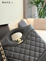 Chanel 31 Mini Bag - Black Gold Quilted Calfskin Chain Bag - Can Be Worn Over The Shoulder, Crossbody Or Carried By Hand - Image 5