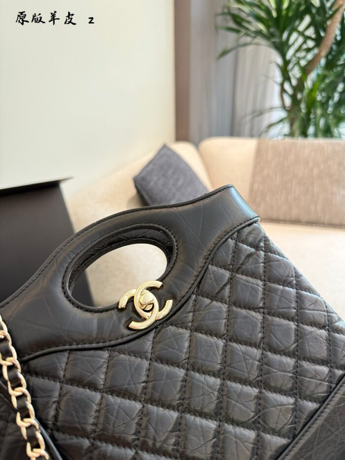 Chanel 31 Mini Bag - Black Gold Quilted Calfskin Chain Bag - Can Be Worn Over The Shoulder, Crossbody Or Carried By Hand - Image 5
