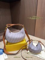 Fendi Graphy Denim Crescent Bag Half-Moon Silhouette, Compact Yet Spacious Carry By Hand, Crossbody Or Over The Shoulder