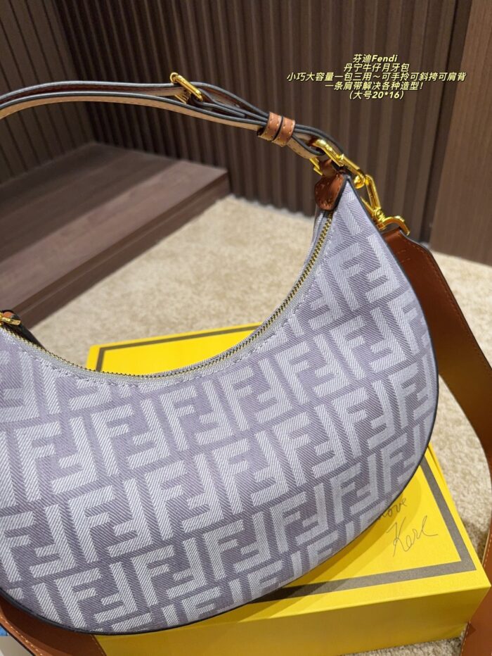 Fendi Graphy Denim Crescent Bag Half-Moon Silhouette, Compact Yet Spacious Carry By Hand, Crossbody Or Over The Shoulder - Image 6