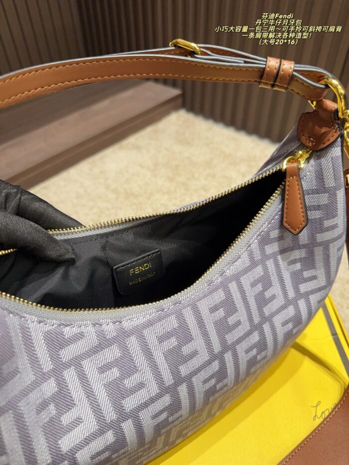 Fendi Graphy Denim Crescent Bag Half-Moon Silhouette, Compact Yet Spacious Carry By Hand, Crossbody Or Over The Shoulder - Image 9