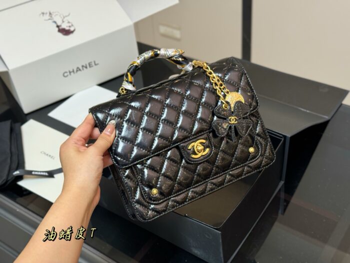 Chanel 25A Atelier Handcrafted Backpack Lychee Leather With Chain Handles Carry By Hand Or Shoulder - Image 2
