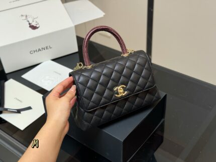 Chanel Coco Handle Handbag Grained Calf Leather Original Gold Hardware