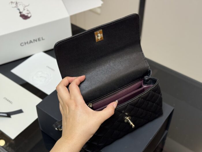 Chanel Coco Handle Handbag Grained Calf Leather Original Gold Hardware - Image 4