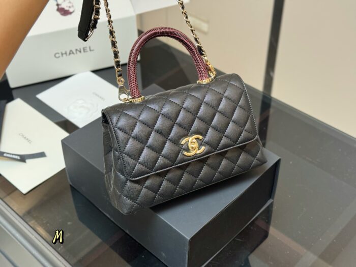 Chanel Coco Handle Handbag Grained Calf Leather Original Gold Hardware - Image 6