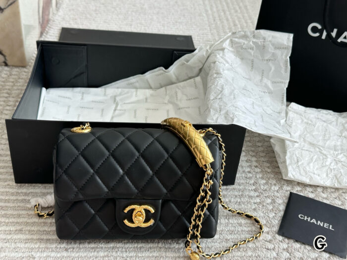 Chanel Square Flap Handbag In Calfskin Leather With Exquisite Handle Design - Image 1
