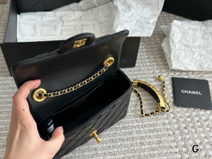 Chanel Square Flap Handbag In Calfskin Leather With Exquisite Handle Design - Image 9