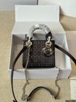 Dior Lady Dior 3-Compartment Silk-Lined Rhinestone-Embellished Satin Bag With Diamond-Patterned Quilting