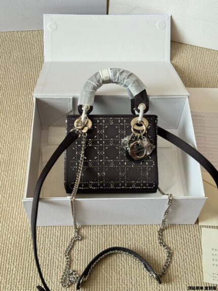 Dior Lady Dior 3-Compartment Silk-Lined Rhinestone-Embellished Satin Bag With Diamond-Patterned Quilting