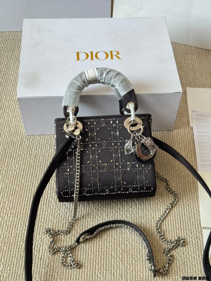 Dior Lady Dior 3-Compartment Silk-Lined Rhinestone-Embellished Satin Bag With Diamond-Patterned Quilting - Image 2