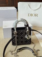 Dior Lady Dior 3-Compartment Silk-Lined Rhinestone-Embellished Satin Bag With Diamond-Patterned Quilting - Image 3