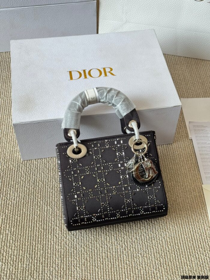 Dior Lady Dior 3-Compartment Silk-Lined Rhinestone-Embellished Satin Bag With Diamond-Patterned Quilting - Image 5