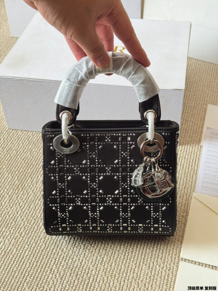 Dior Lady Dior 3-Compartment Silk-Lined Rhinestone-Embellished Satin Bag With Diamond-Patterned Quilting - Image 7