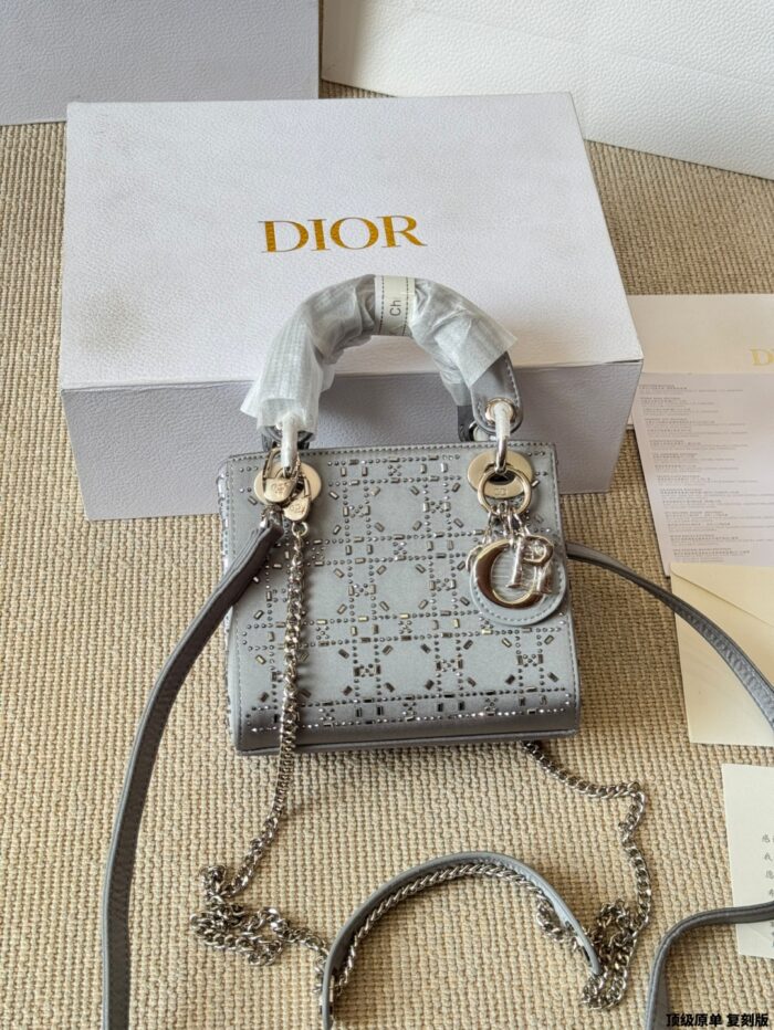 Dior Lady Dior 3-Compartment Silk Hot-Stamped Rhinestone Satin Bag Diamond Diamond-Patterned High-End Version - Image 2