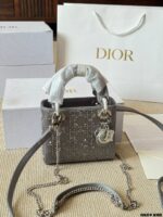 Dior Lady Dior 3-Compartment Silk Hot-Stamped Rhinestone Satin Bag Diamond Diamond-Patterned High-End Version - Image 3