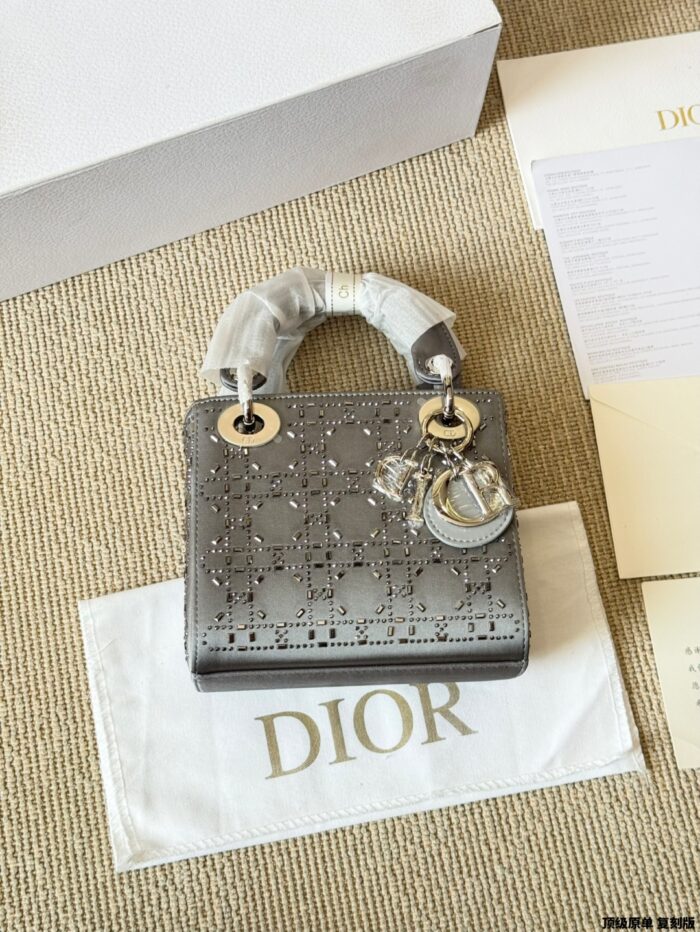 Dior Lady Dior 3-Compartment Silk Hot-Stamped Rhinestone Satin Bag Diamond Diamond-Patterned High-End Version - Image 5