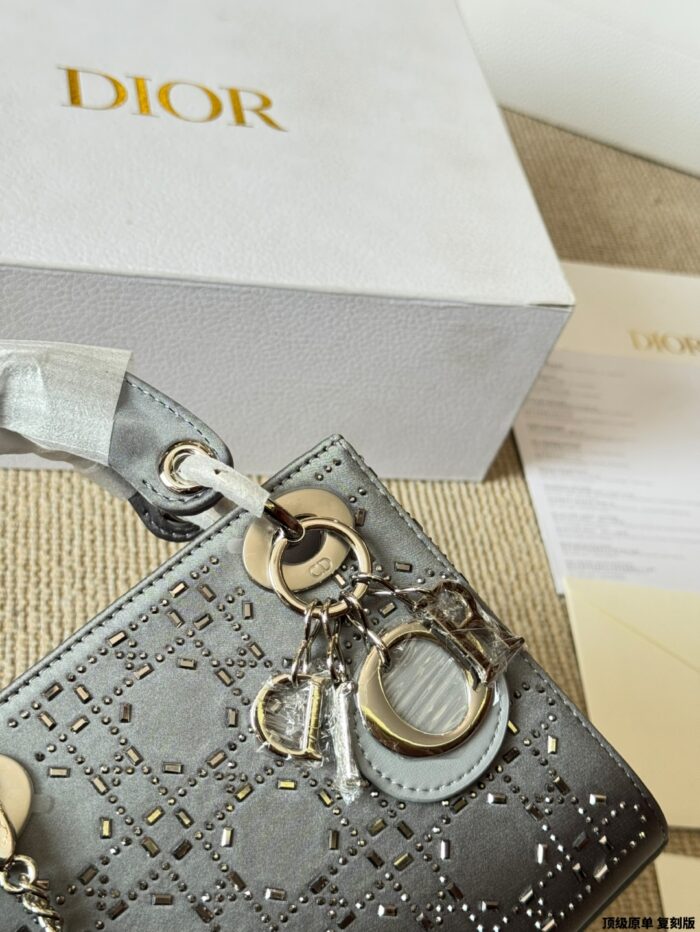 Dior Lady Dior 3-Compartment Silk Hot-Stamped Rhinestone Satin Bag Diamond Diamond-Patterned High-End Version - Image 6