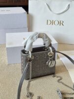 Dior Lady Dior 3-Compartment Silk Hot-Stamped Rhinestone Satin Bag Diamond Diamond-Patterned High-End Version - Image 8
