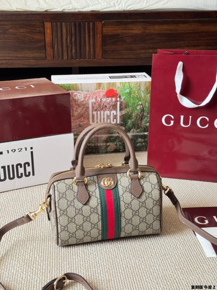 Gucci Ophidia Replica Cowhide Boston Barrel Bag Chain Bag Retro Charm Exquisite Hardware Original Lining - Image 3