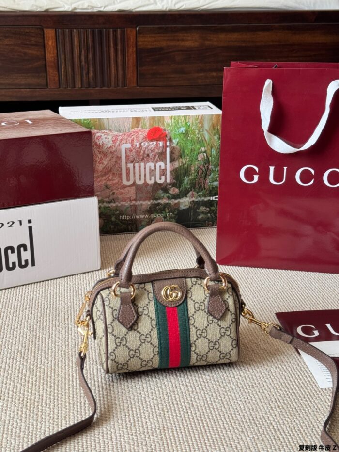 Gucci Ophidia Replica Cowhide Boston Barrel Bag Chain Bag Retro Charm Exquisite Hardware Original Lining - Image 4