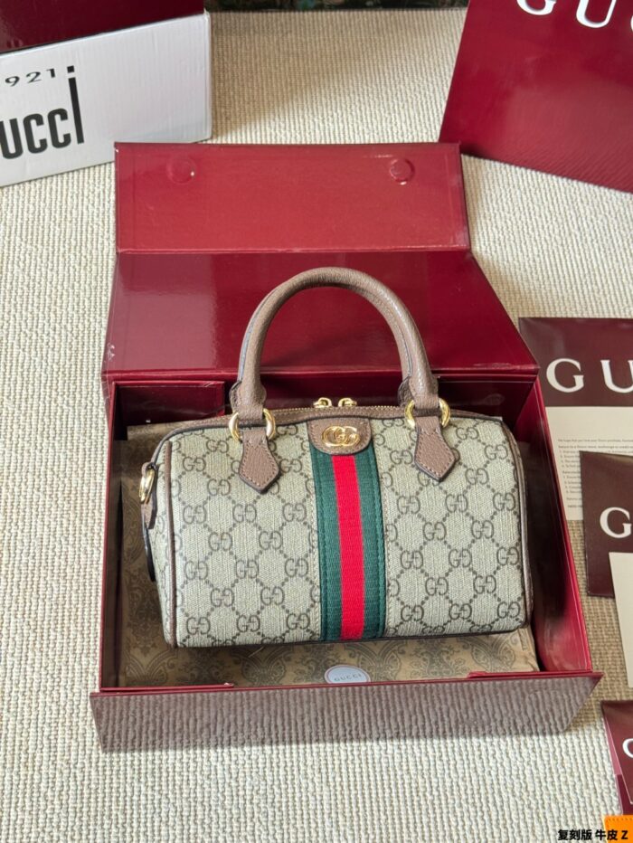Gucci Ophidia Replica Cowhide Boston Barrel Bag Chain Bag Retro Charm Exquisite Hardware Original Lining - Image 7