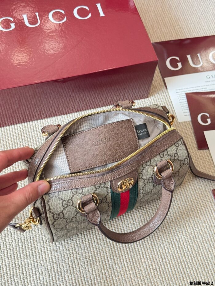Gucci Ophidia Replica Cowhide Boston Barrel Bag Chain Bag Retro Charm Exquisite Hardware Original Lining - Image 9