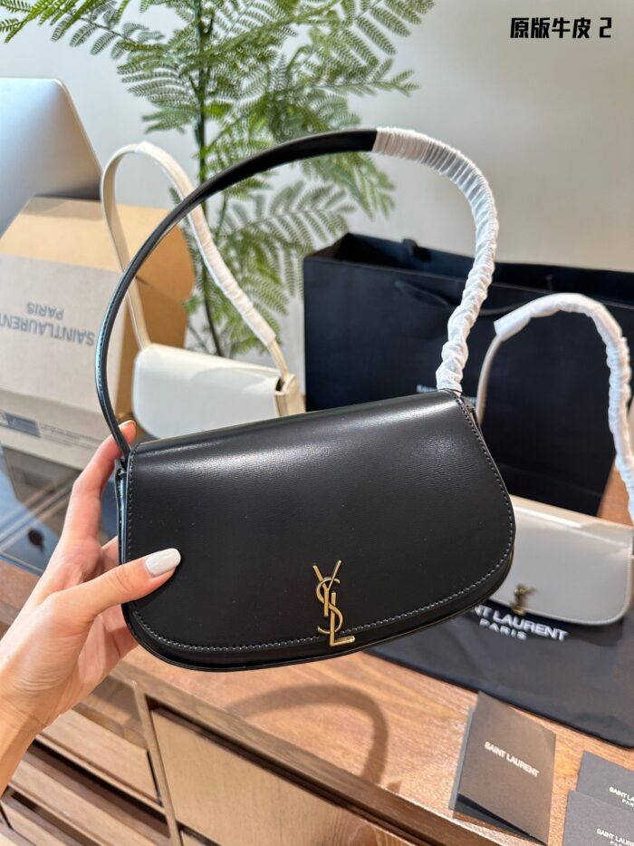 Yves Saint Laurent Voltaire Mini Black Leather Underarm Bag Retro Oval Flap Buckle Box Leather - Image 4
