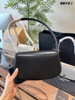 Yves Saint Laurent Voltaire Mini Black Leather Underarm Bag Retro Oval Flap Buckle Box Leather - Image 7