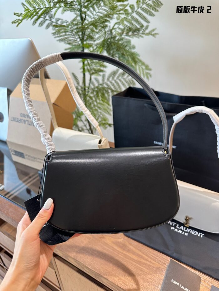 Yves Saint Laurent Voltaire Mini Black Leather Underarm Bag Retro Oval Flap Buckle Box Leather - Image 7