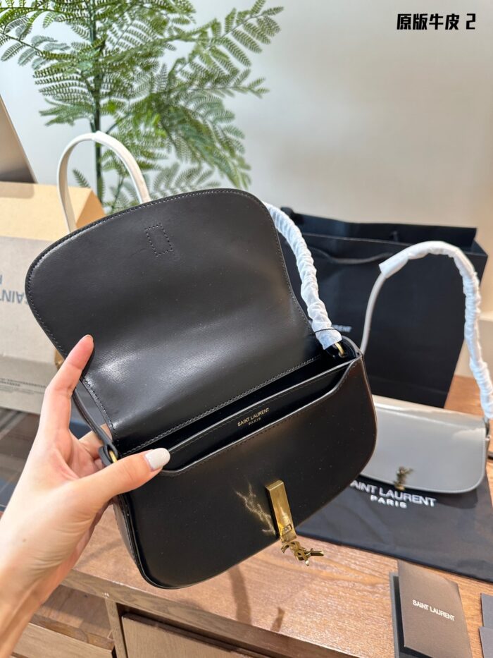 Yves Saint Laurent Voltaire Mini Black Leather Underarm Bag Retro Oval Flap Buckle Box Leather - Image 8