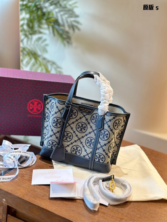 Tory Burch Perry Monogram Small Jacquard Tote Bag Multiple Compartments, Easy To Clean - Image 1