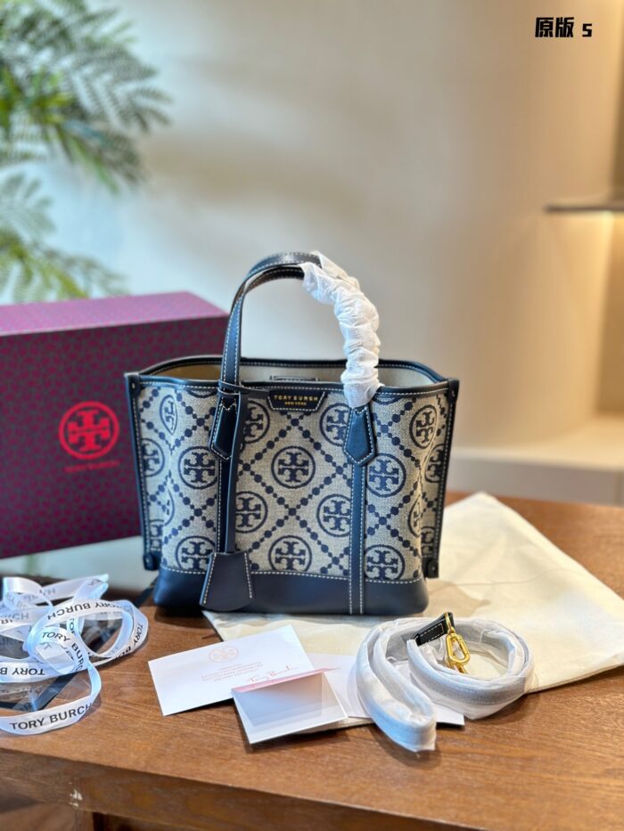 Tory Burch Perry Monogram Small Jacquard Tote Bag Multiple Compartments, Easy To Clean - Image 2