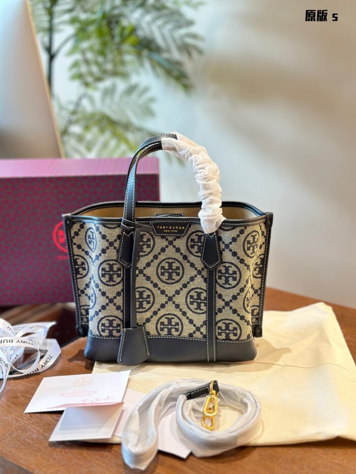 Tory Burch Perry Monogram Small Jacquard Tote Bag Multiple Compartments, Easy To Clean - Image 5