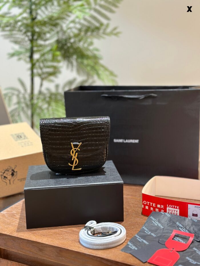 Saint Laurent Kaia Calfskin Gold Buckle Crossbody Shoulder Bag Mini Black Fine Leather, Charming Silhouette - Image 1