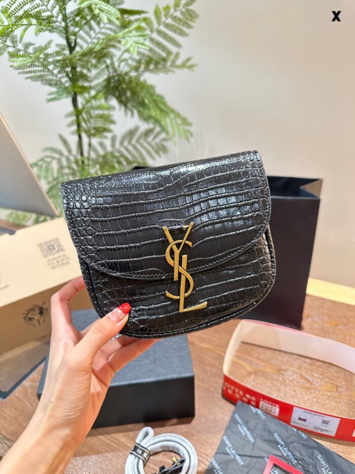 Saint Laurent Kaia Calfskin Gold Buckle Crossbody Shoulder Bag Mini Black Fine Leather, Charming Silhouette - Image 3