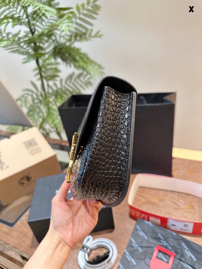 Saint Laurent Kaia Calfskin Gold Buckle Crossbody Shoulder Bag Mini Black Fine Leather, Charming Silhouette - Image 4