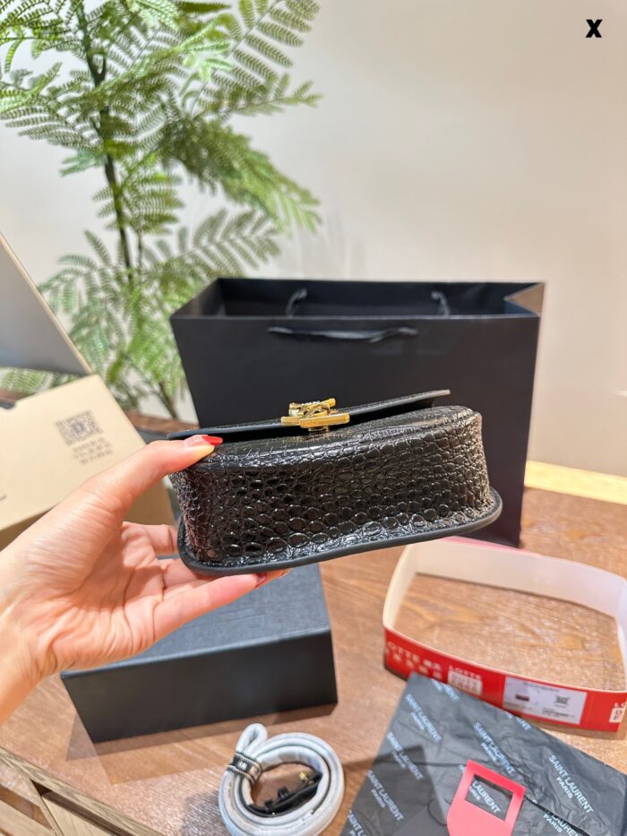 Saint Laurent Kaia Calfskin Gold Buckle Crossbody Shoulder Bag Mini Black Fine Leather, Charming Silhouette - Image 5